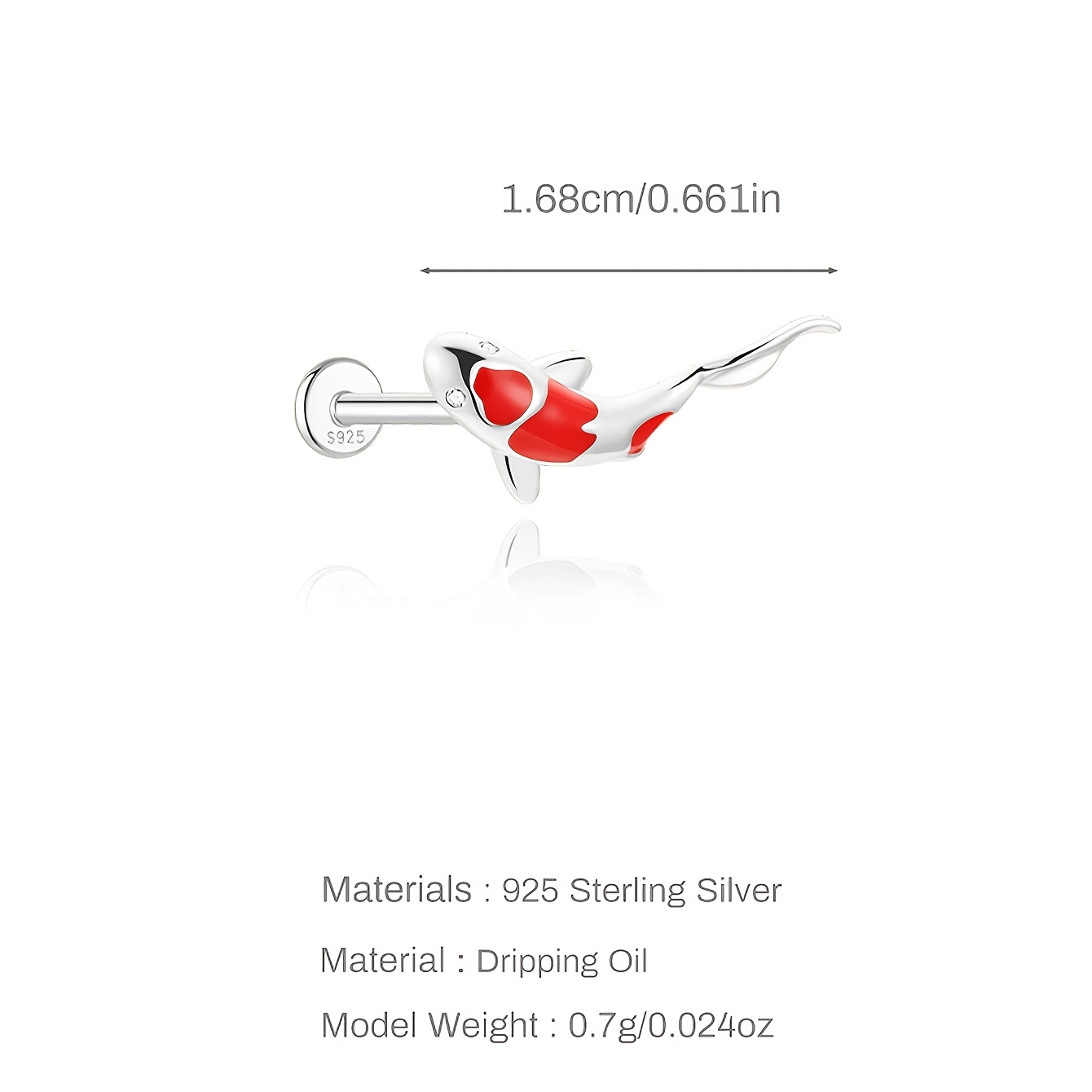 Women's 925 Silvery Koi Fish Enamel Flat Back Stud Earring